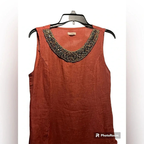 Lina Tomei Linen Beaded Embellished Dress Made in Italy - Picture 3 of 11